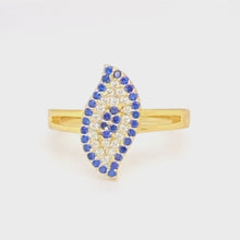 Gold Blue Crystal Tear Drop Evil Eye Ring