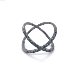 Black Crystal Criss Cross Ring - CM Jewellery Designs Ltd