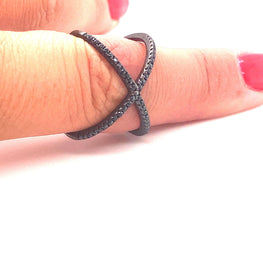 Black Crystal Criss Cross Ring - CM Jewellery Designs Ltd