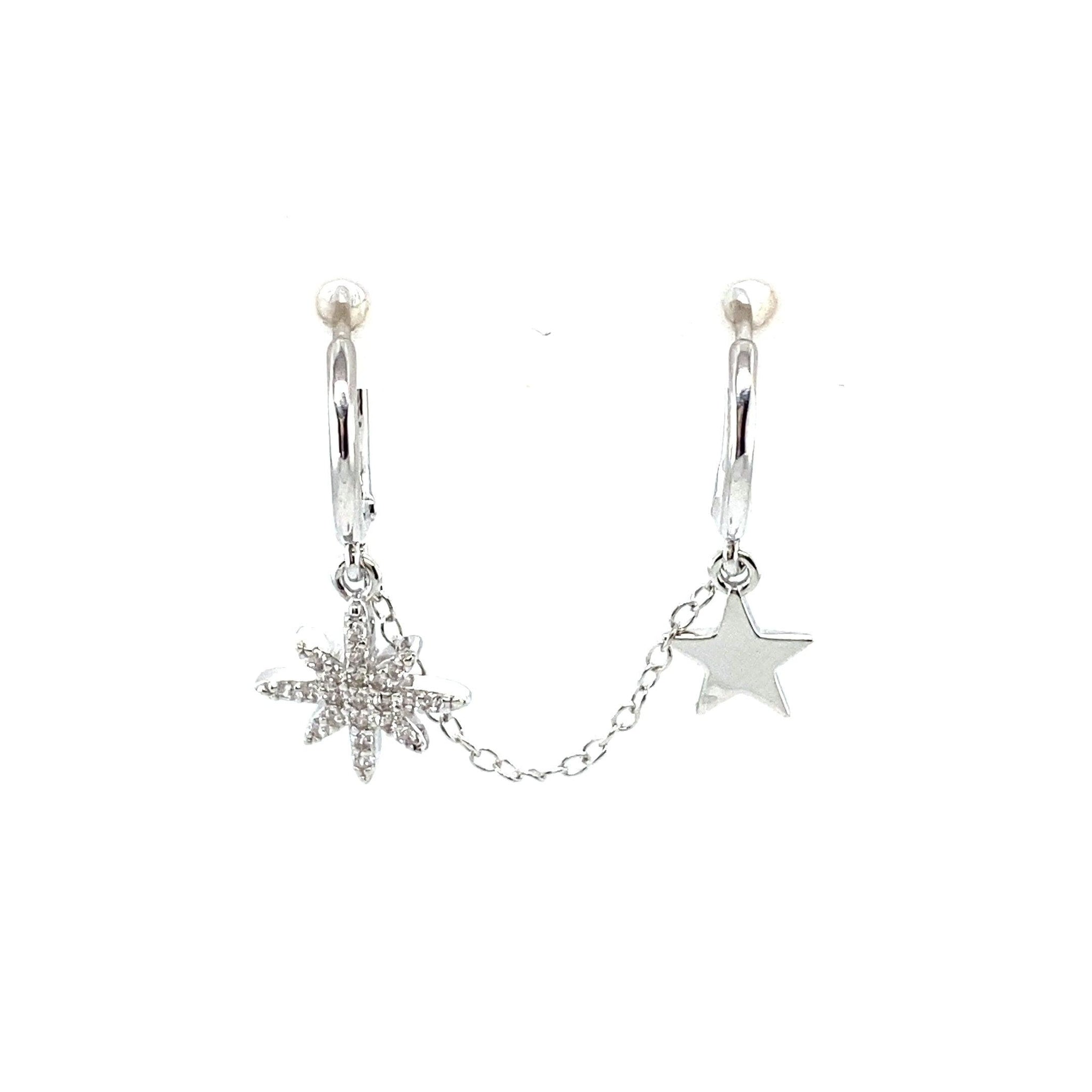 Double Crystal Star Huggie Chain - CM Jewellery Designs Ltd