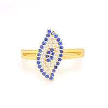 Gold Blue Crystal Tear Drop Evil Eye Ring - CM Jewellery Designs Ltd