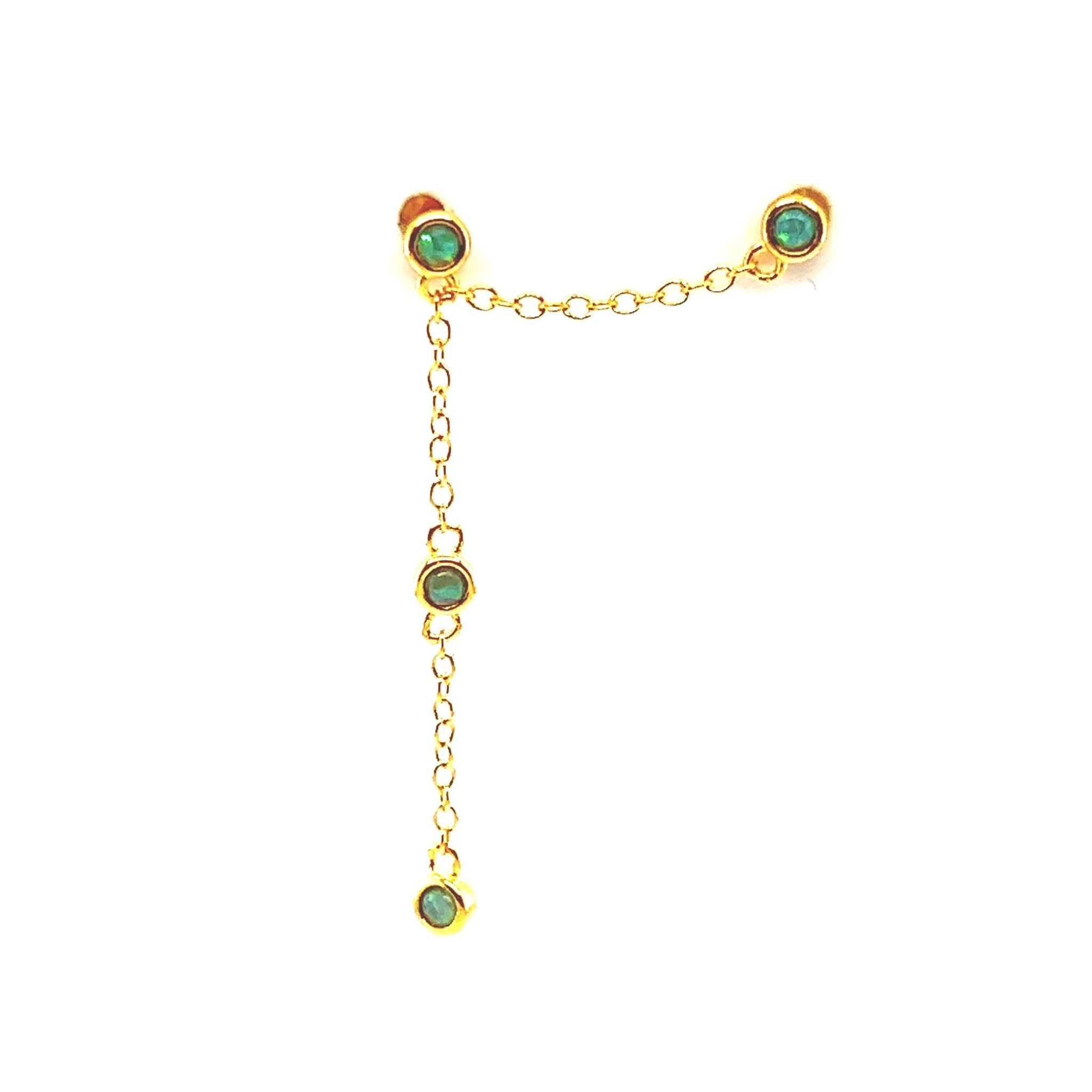 Jade Green Double Crystal Stud Chain - CM Jewellery Designs Ltd