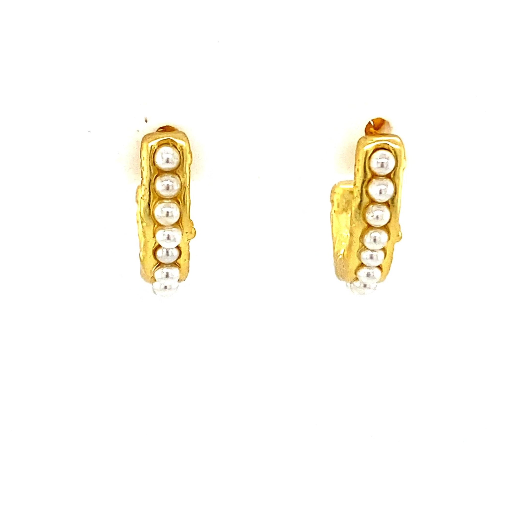 Pair Of Pearl & Gold Stud Hoops - CM Jewellery Designs Ltd