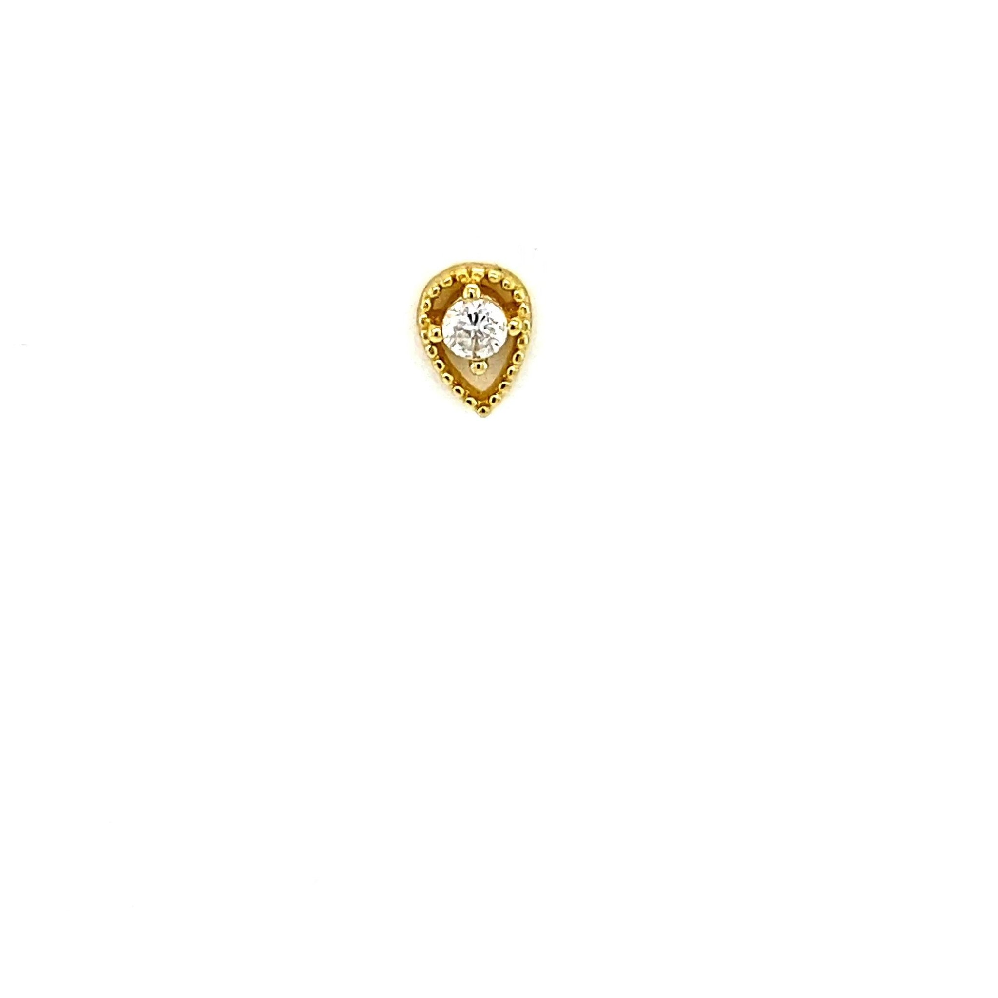 Single Gold Beaded Tear Drop Crystal Stone Stud - CM Jewellery Designs Ltd