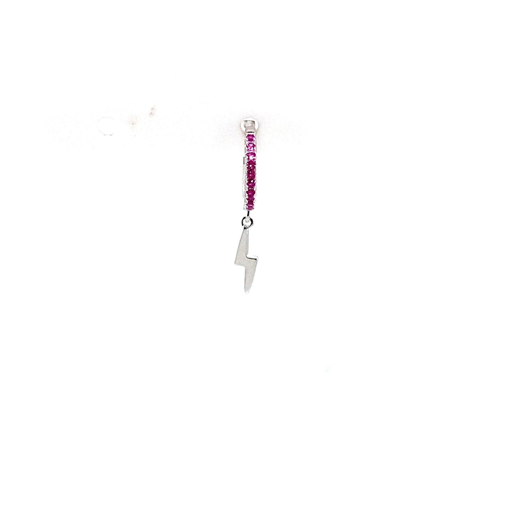 Single Pink Lightning Charm Huggie - CM Jewellery Designs Ltd