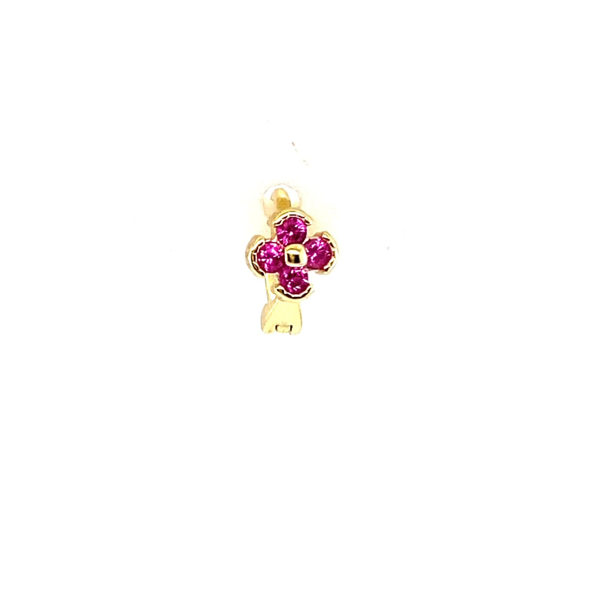 Single Pink Mini Flower Crystal Huggie - CM Jewellery Designs Ltd